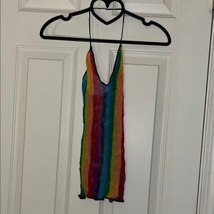 Rainbow Striped Fishnet Dress